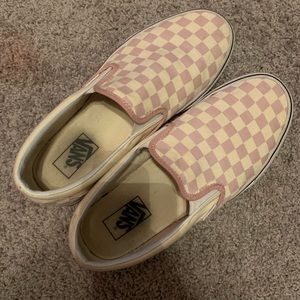 Vans classic slip on checkerboard pink white